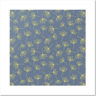 Abstract  Dandelion flowers yellow on blue Posters and Art